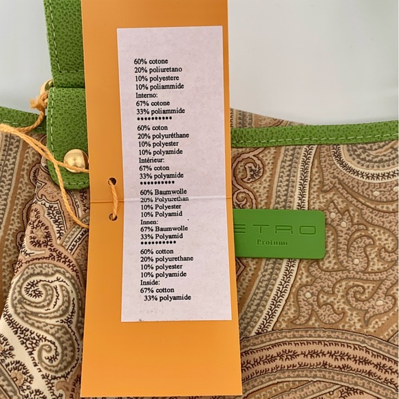 NWT Etro Milano Paisley Uncoated. Canvas & Lime Green Leather Trim Bag - Picture 15 of 16